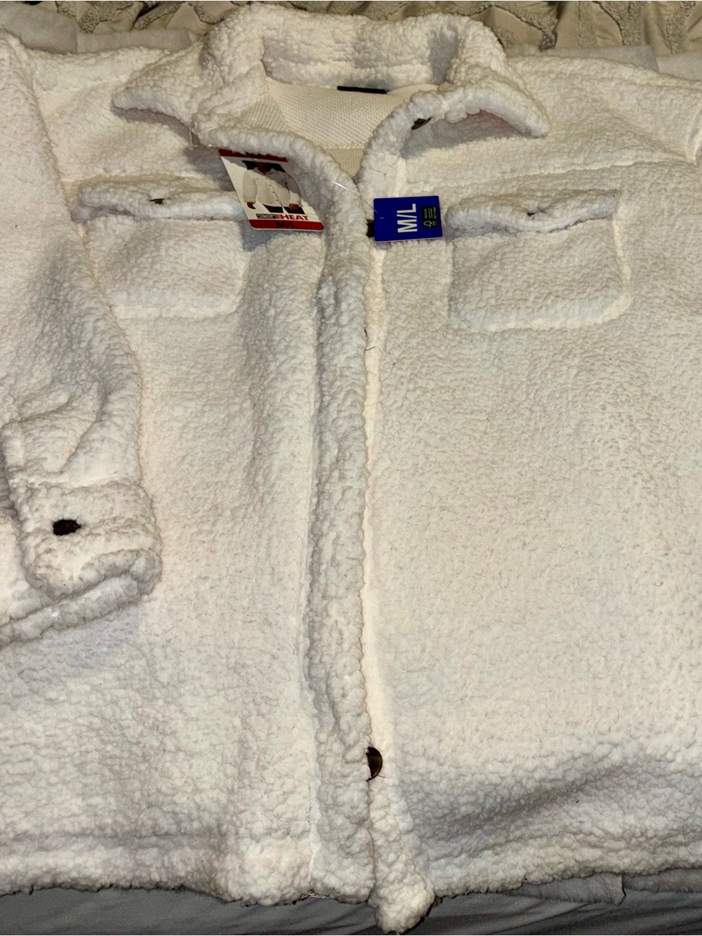 32 Degrees Cream Sherpa Jacket with Chest Pockets